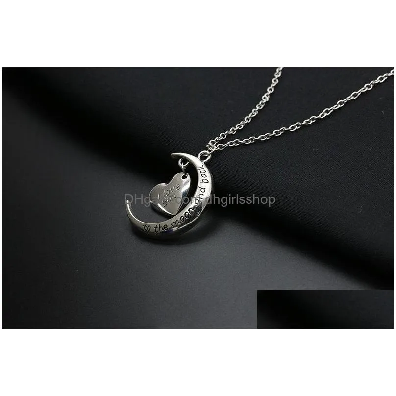 2016 romantic i love you to the moon and heart necklace alloy chain heart pendants necklaces for women jewelry valentine`s day gift