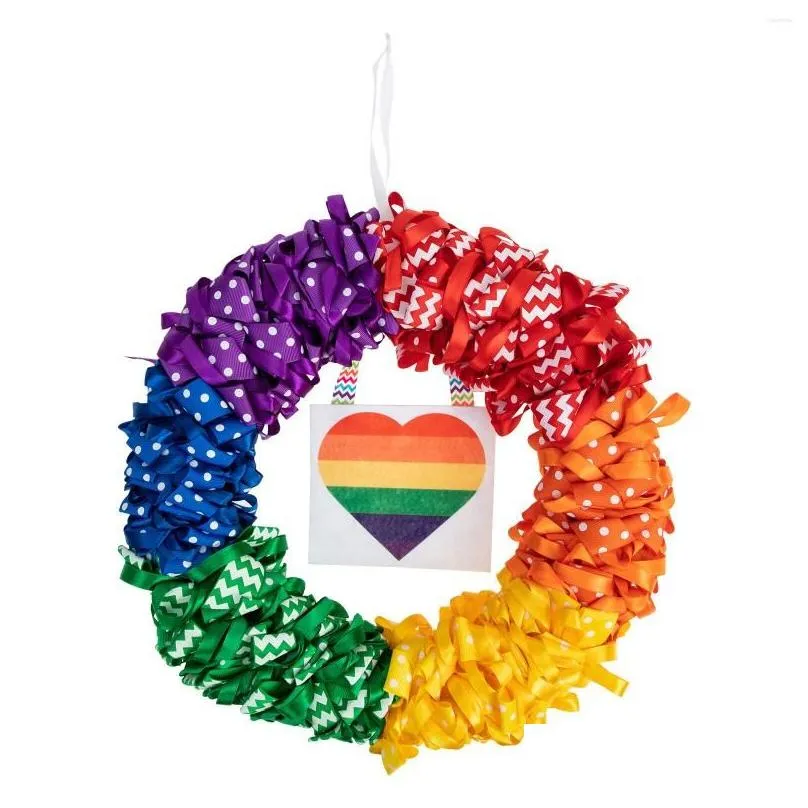 decorative flowers wall decoration ribbon wreath gay lesbian pride front door hanging lgbtq colorful rainbow