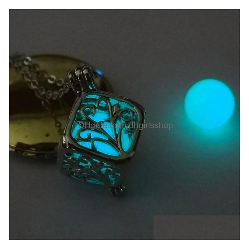 new fashion women luminous hollow out locket pendant glow in the dark necklace square box necklace engagement gifts top quality