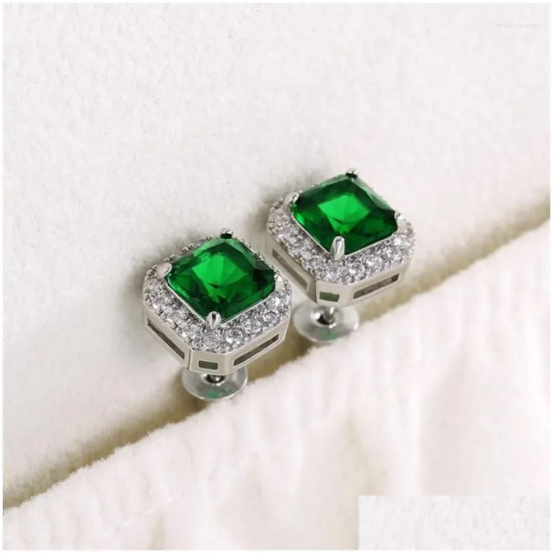 stud earrings uilz luxury female crystal green square earring cubic zirconia wedding vintage for women cel1221