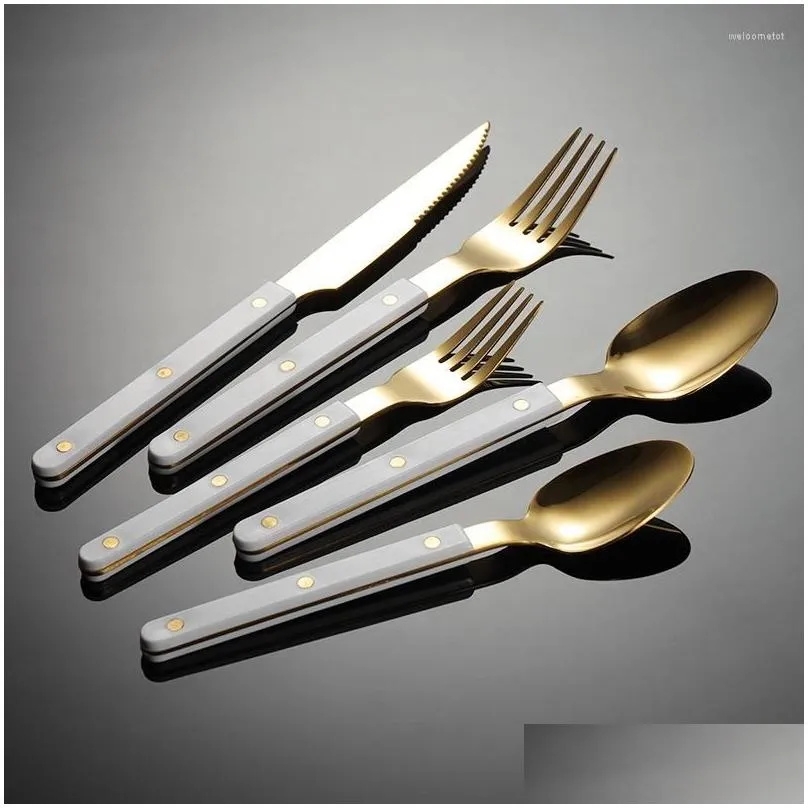 dinnerware sets 30pcs fashion french style cutlery set abs rivet flatware for 6 stainless steel tableware dishwasher safe
