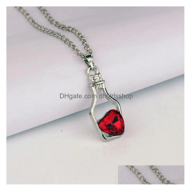 new wishing bottle necklace girl brief paragraph drift bottles crystal love heart pendant necklace for best valentine`s day gifts
