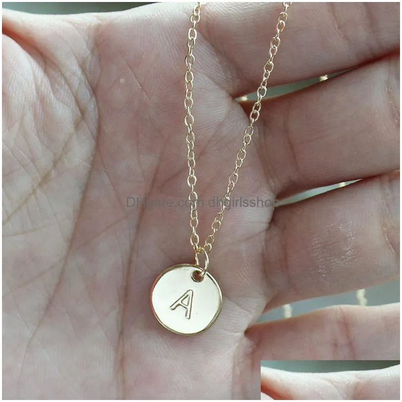 fashion 26 letter circle pendant necklaces women alphabet charm link chain for ladies luxury jewelry gift
