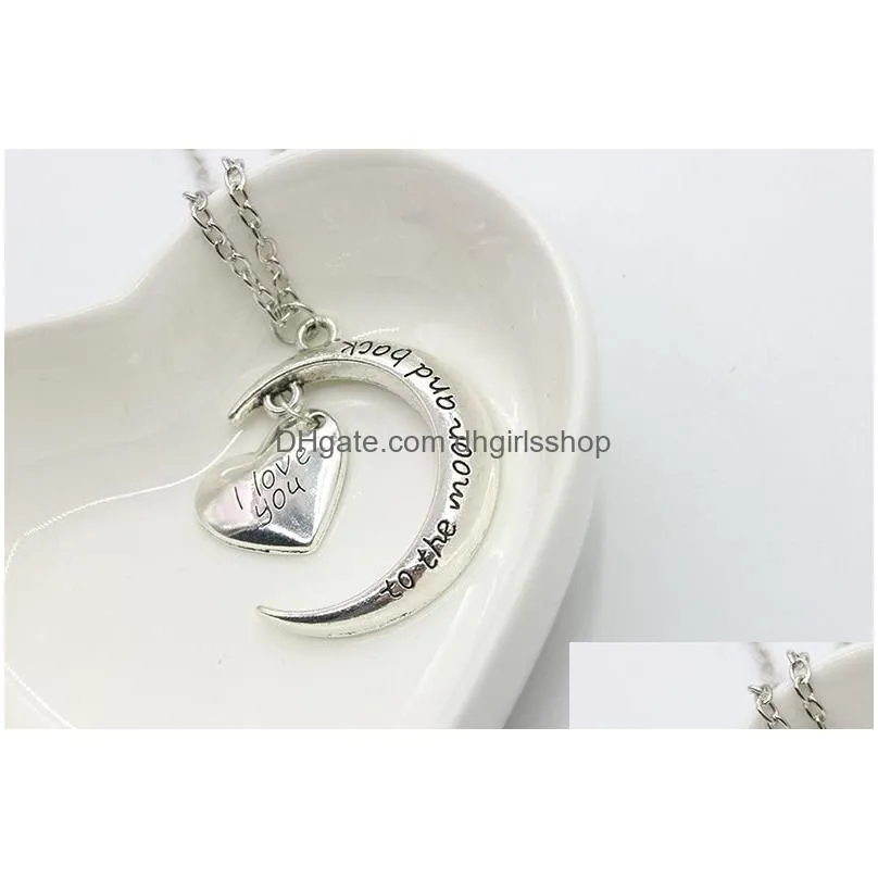 2016 romantic i love you to the moon and heart necklace alloy chain heart pendants necklaces for women jewelry valentine`s day gift