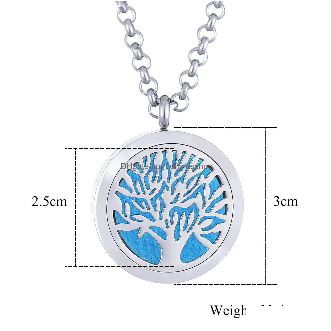 high quality aromatherapy  oil diffuser pendant necklaces stainless steel chain tree of life floating locket necklace for