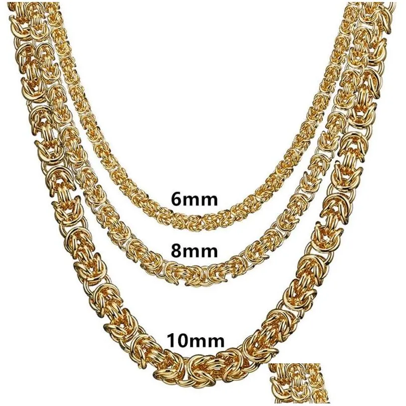 chains custom size 7-40 6mm 8mm 10mm fashion stainless steel gold silver color byzantine mens chain necklace or bracelet1