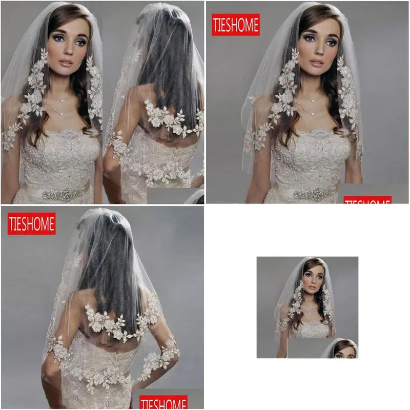 Romantic Wedding Accesories Veils Applique Lace Handmade Vintage Two Layer Bridal Veils White Ivory