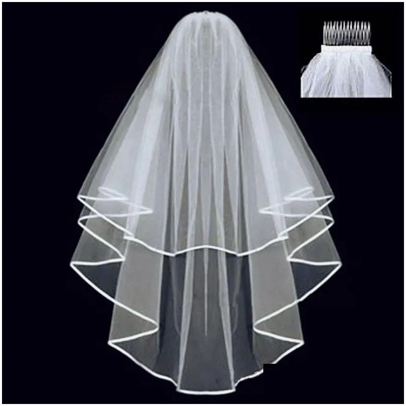 Bridal Veils simple short tulle wedding veils two layer with comb white ivory bridal veil bride marriage wedding accessories