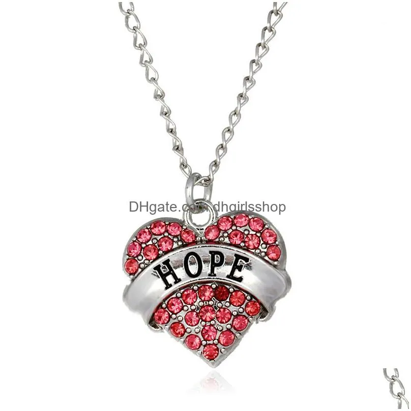 high quality crystal diamond heart pendant necklaces white blue red rhinestones necklace for women fashion family letter jewelry