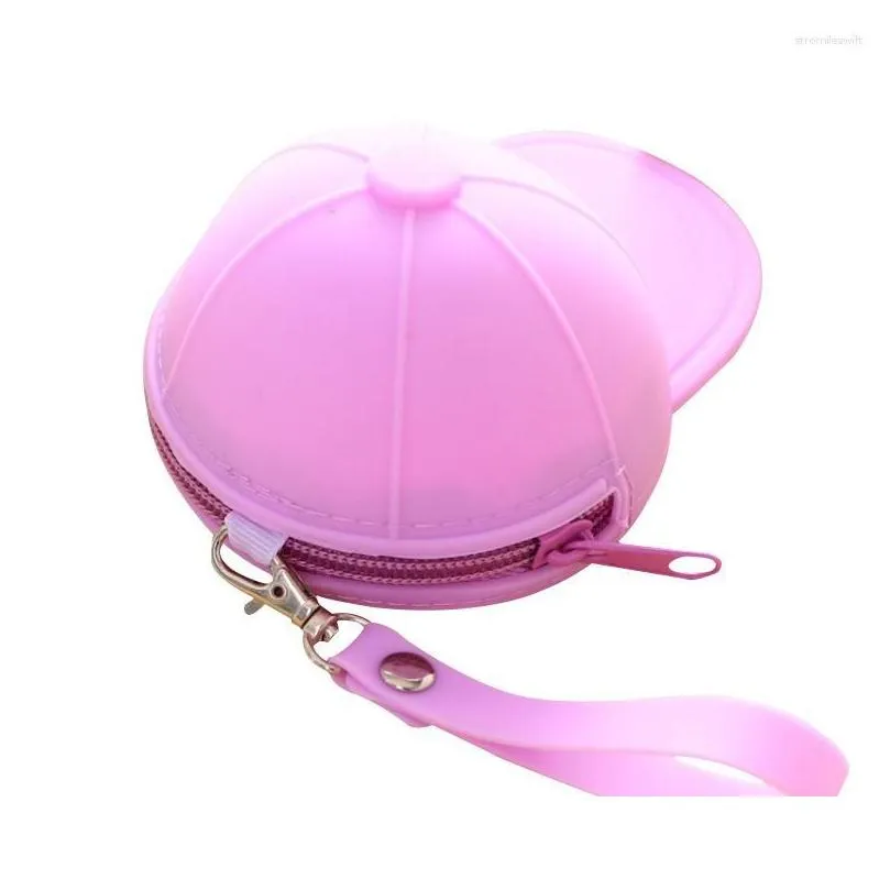 storage bags cute cartoon candy color baseball cap keychain coin case mini hat key silicone female change clutch girls