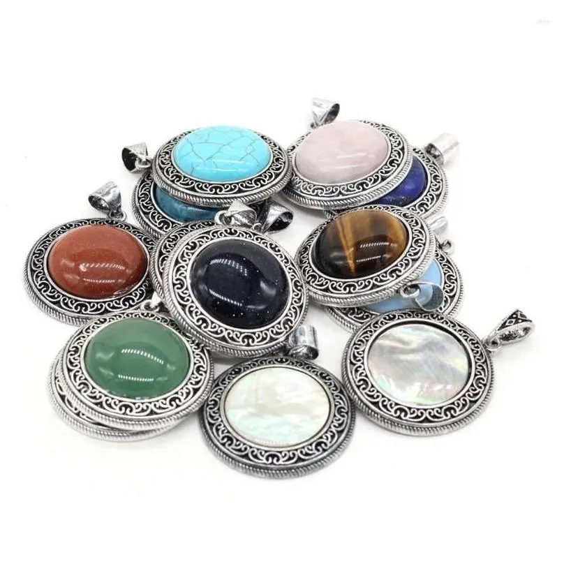 charms natural stone pendant vintage metal alloy round shape exquisite charm for jewelry making diy bracelet necklace accessories