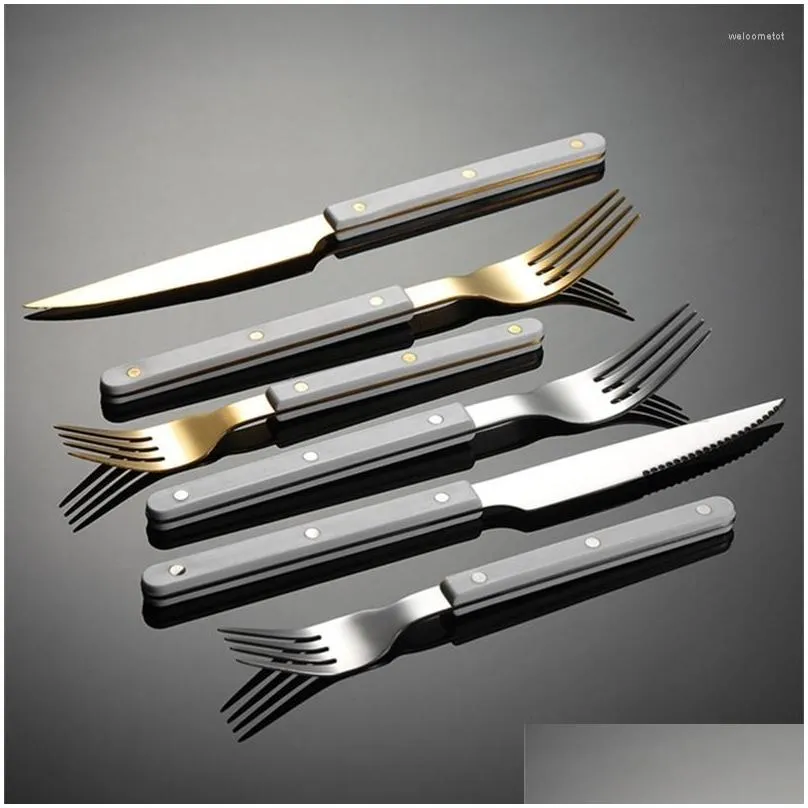 dinnerware sets 30pcs fashion french style cutlery set abs rivet flatware for 6 stainless steel tableware dishwasher safe