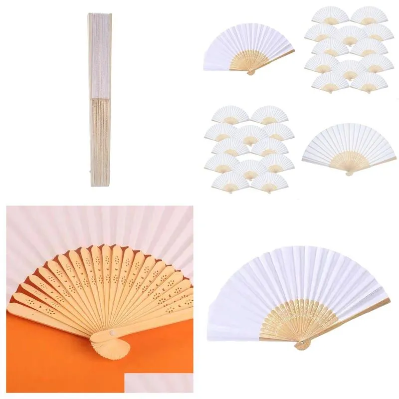 12 Pack Hand Held Fans White Paper fan Bamboo Folding Handheld Folded Fan for Church Wedding Gift Party Favors DIY