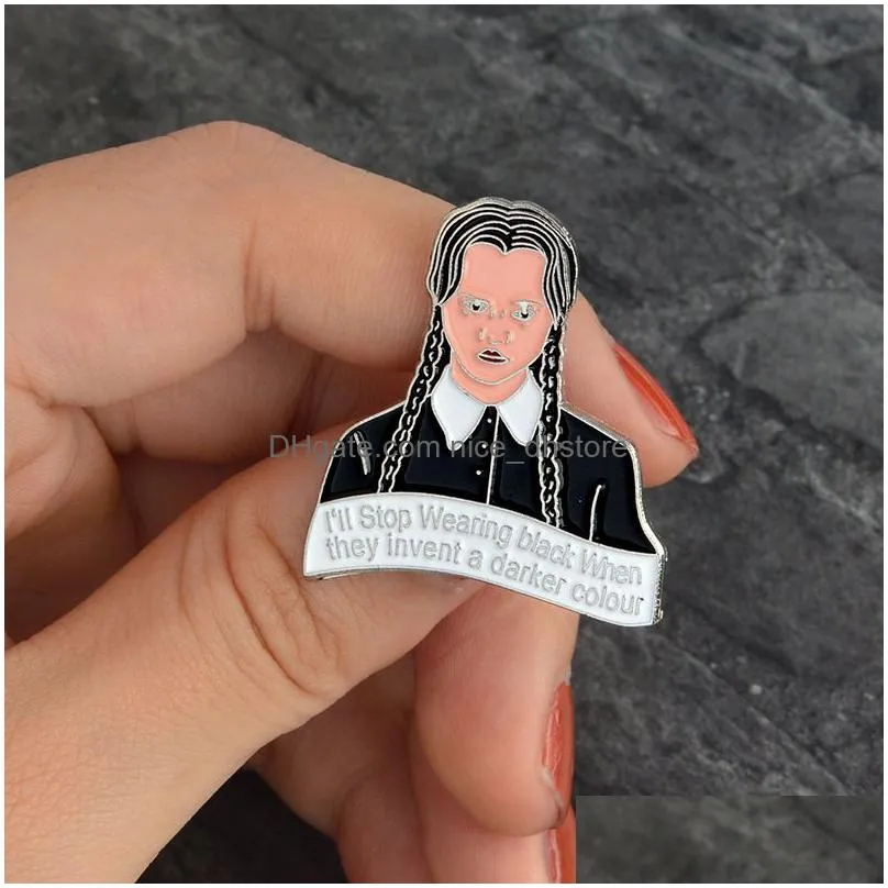 addams family pin hard enamel pin wednesday darker colour lapel brooches creative icons jewelry button badges gift for fans