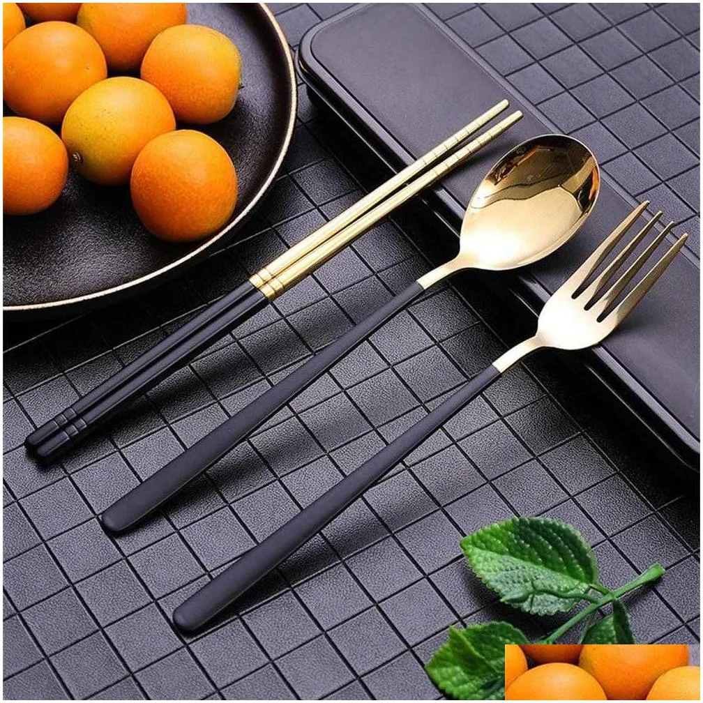  not prone to aging spoon fork chopsticks set smooth and delicate portable tableware stainless steel spoon body forging durable