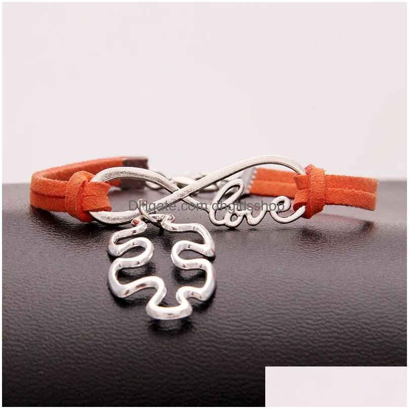 autism awareness puzzle piece charm bracelets infinity love wish velvet rope wrap bangle for women men fashion friendship jewelry