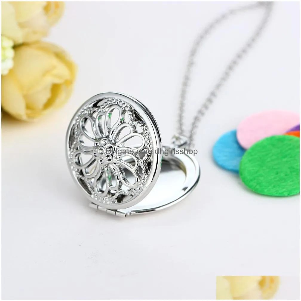 new essential oil diffuser necklaces hollow flowers open locket pendant long chains for women aromatherapy fashion jewelry gift