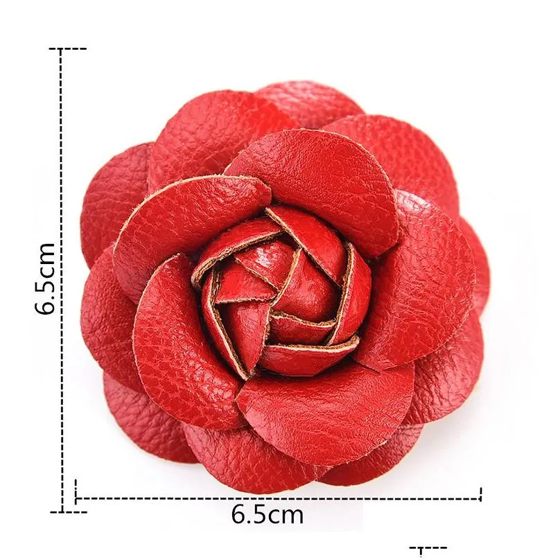 Other Accessories Women Quality Leather Camellia Flower Brooch Pins Women Suit Sweater Shirt Pin Broochs Handmade DIY