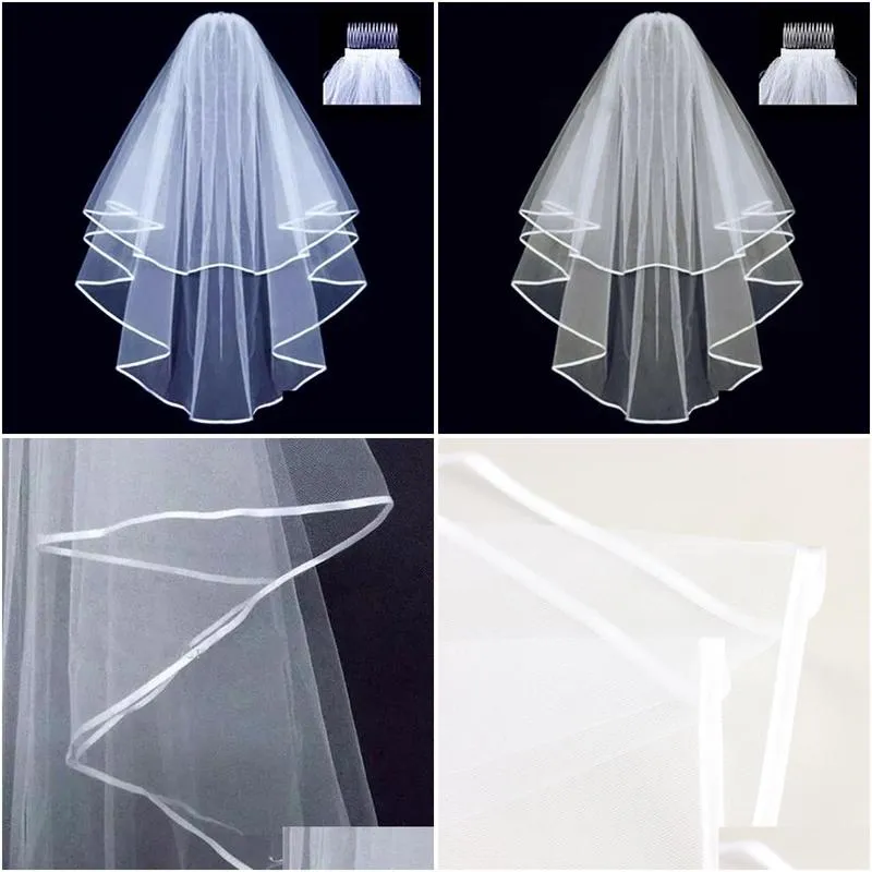 Bridal Veils simple short tulle wedding veils two layer with comb white ivory bridal veil bride marriage wedding accessories