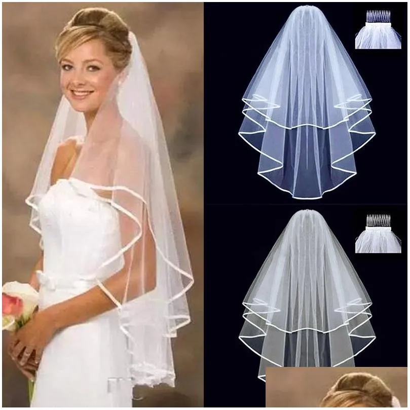 Bridal Veils simple short tulle wedding veils two layer with comb white ivory bridal veil bride marriage wedding accessories