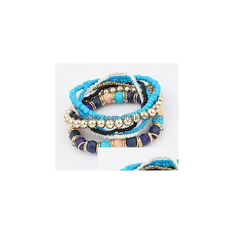 new bohemian multi-layer beaded bracelets sets women s ocean style beads bangle for female fashion jewelry gift