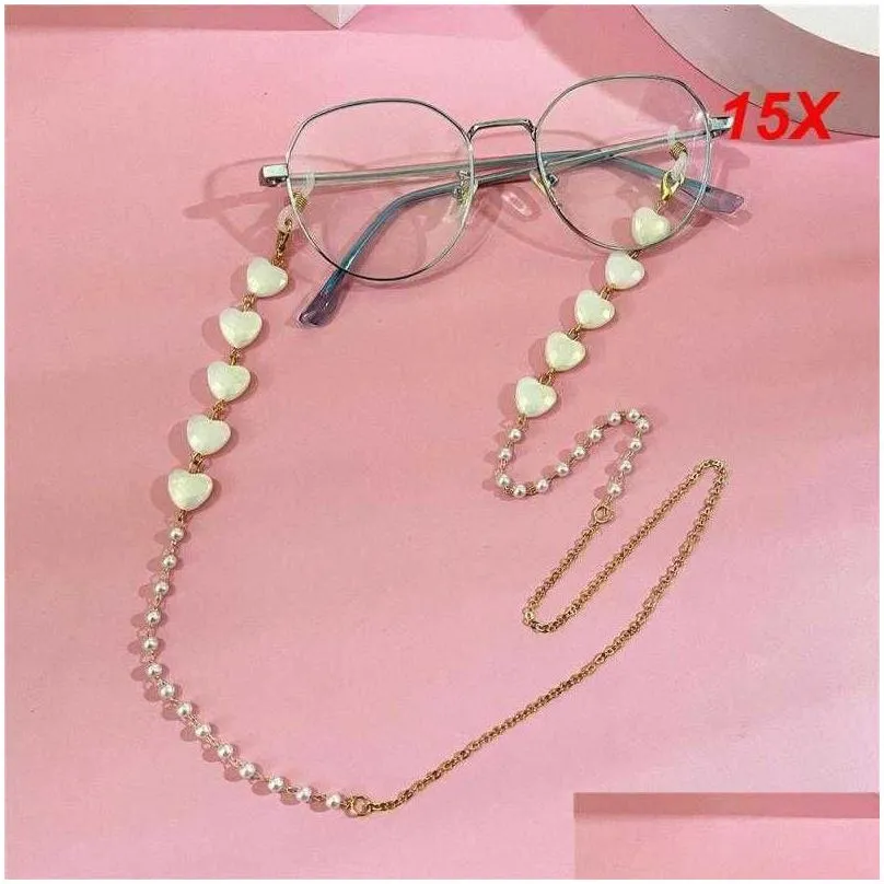  10/15/20pcs heart pearl beaded sunglasses lanyards metal women necklace fashion glasses chain mask hanging rope anti-drop
