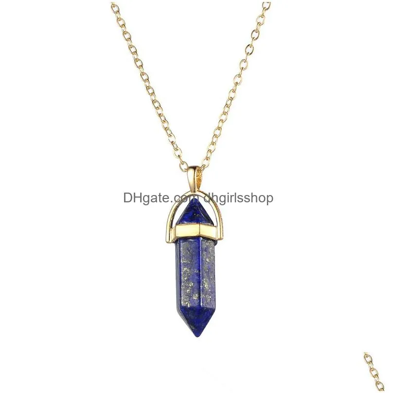 luxury natural stone bullet shape pendant necklaces women hexagonal prism crystal charms necklace for ladies fashion jewelry
