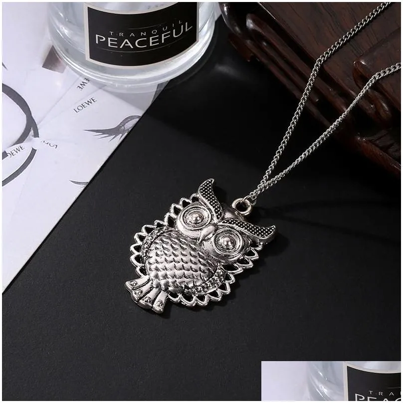 owl necklace vintage hollow cute owl pendant necklace retro hollow carved sweater chain for women long necklaces