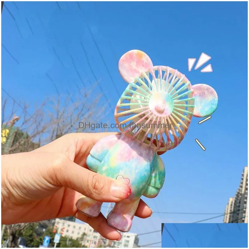 new usb mini cute cartoon bear fan wind power handheld portable fan convenient home office outdoors small fans gifts