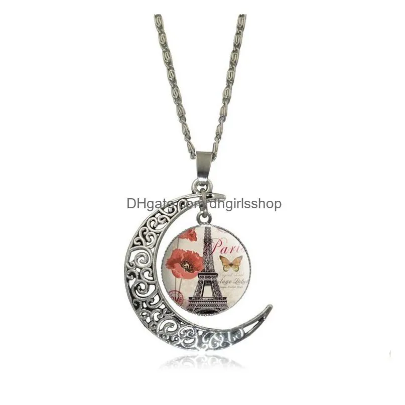 new fashion hollow carved gemstone necklace moon gemstone eiffel tower pendant necklaces for man&women mix models jewelry