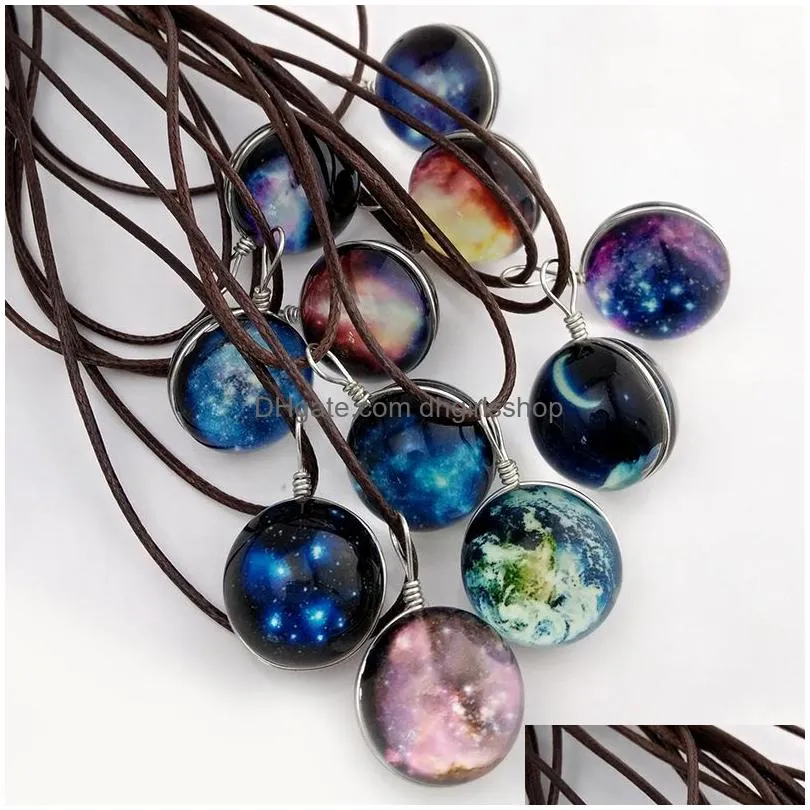 fashion starry outer space universe gemstone necklaces glow in the dark glass ball pendant necklace for women&men s jewelry mix models