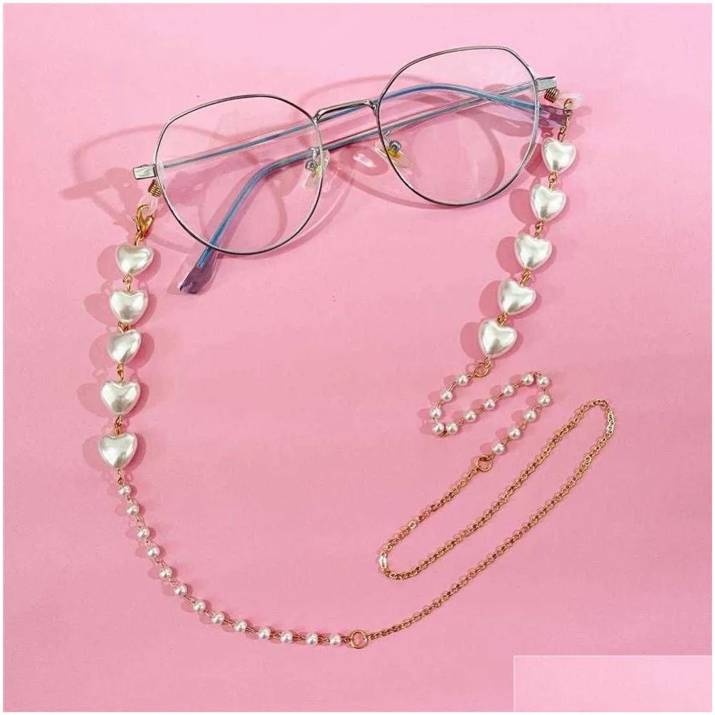  10/15/20pcs heart pearl beaded sunglasses lanyards metal women necklace fashion glasses chain mask hanging rope anti-drop