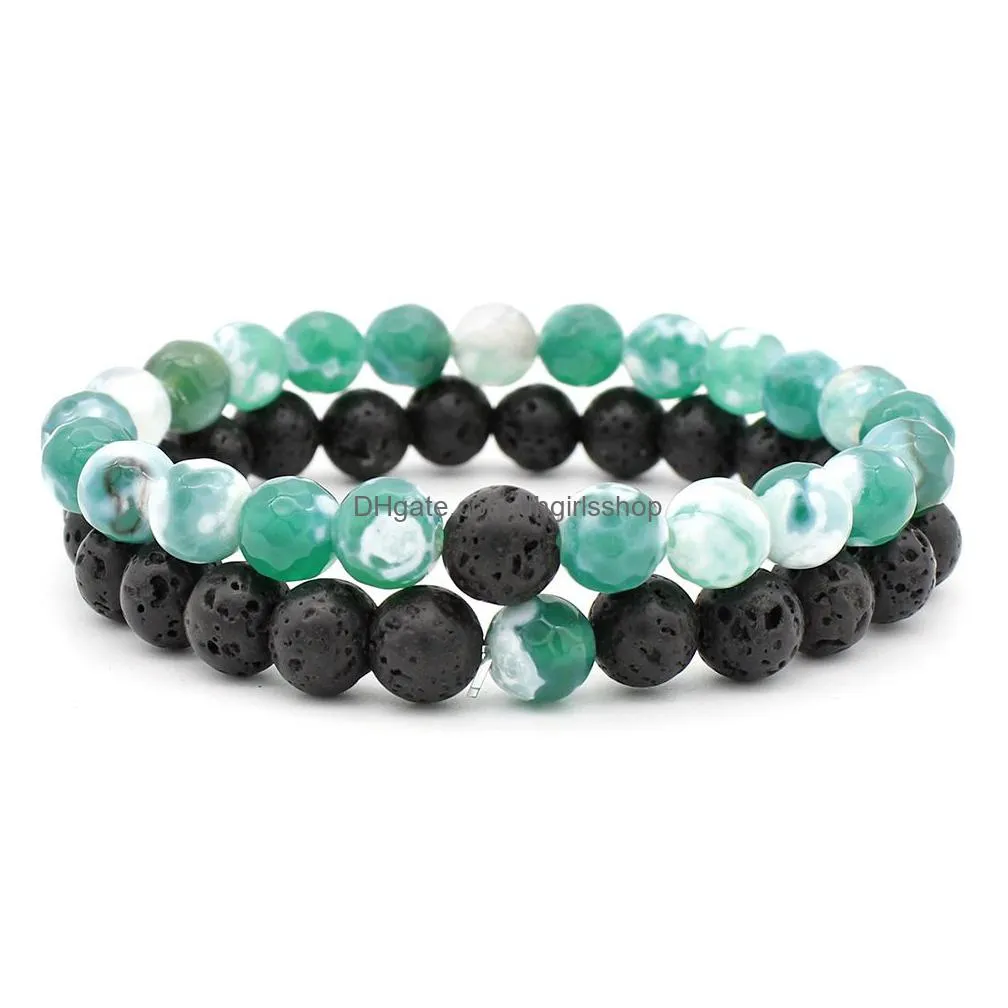 natural stone beads chains couple bracelets set for women mens handmade lava rock white turquoise essential oil diffuser bangle