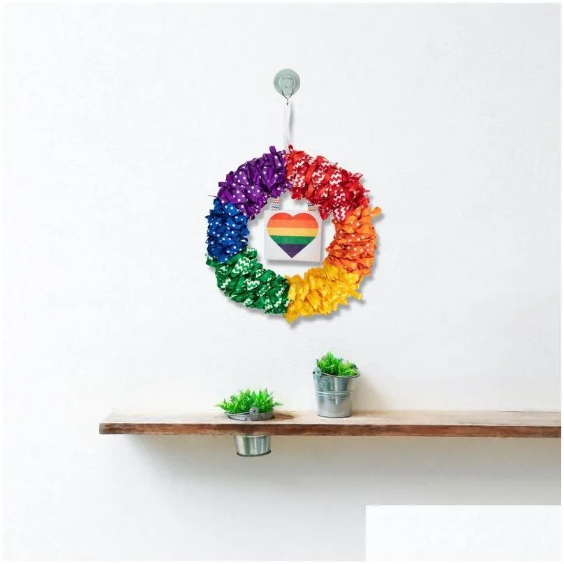 decorative flowers wall decoration ribbon wreath gay lesbian pride front door hanging lgbtq colorful rainbow