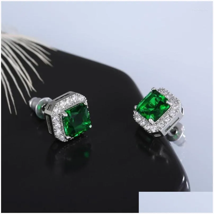 stud earrings uilz luxury female crystal green square earring cubic zirconia wedding vintage for women cel1221