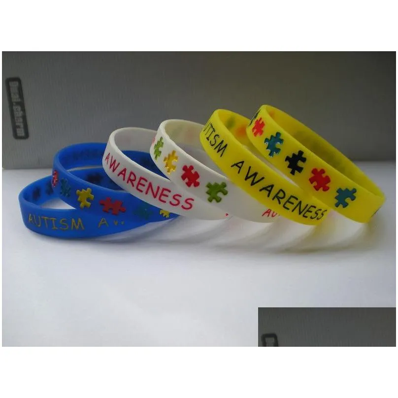 50pcs autism awareness silicone rubber bracelet debossed and filled in color jigsaw puzzle logo adult size 5 colors7767795