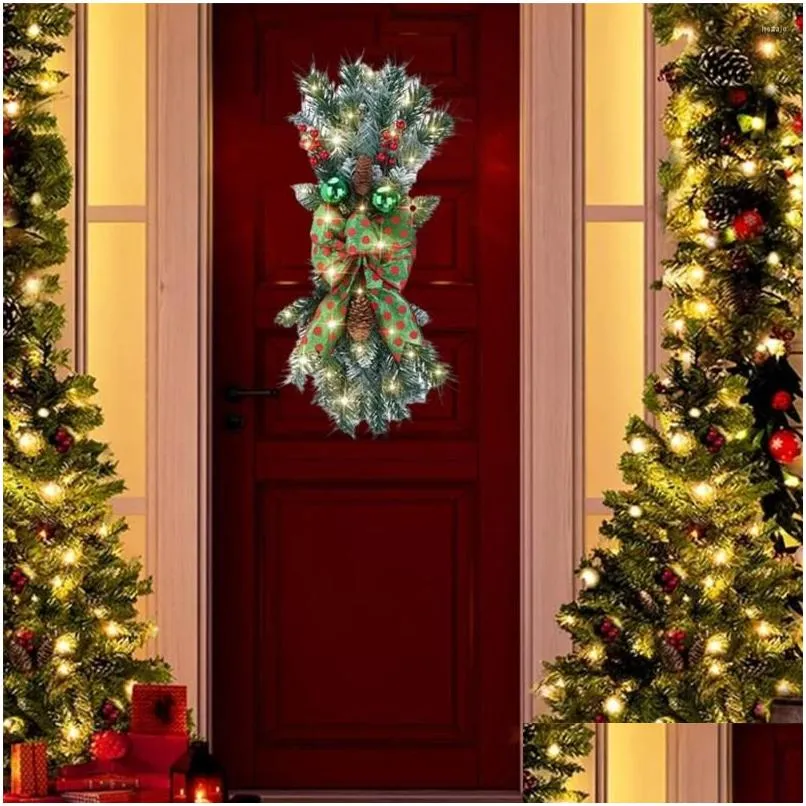 decorative flowers christmas staircase ornament with pine cone decoration led glowing stairway g for indoor