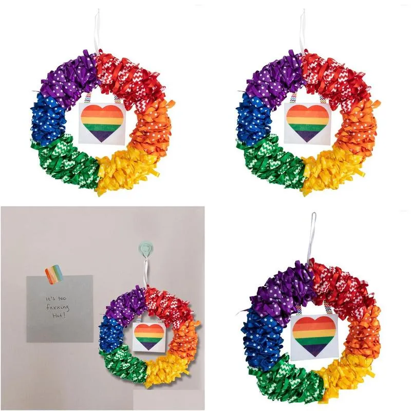 decorative flowers wall decoration ribbon wreath gay lesbian pride front door hanging lgbtq colorful rainbow