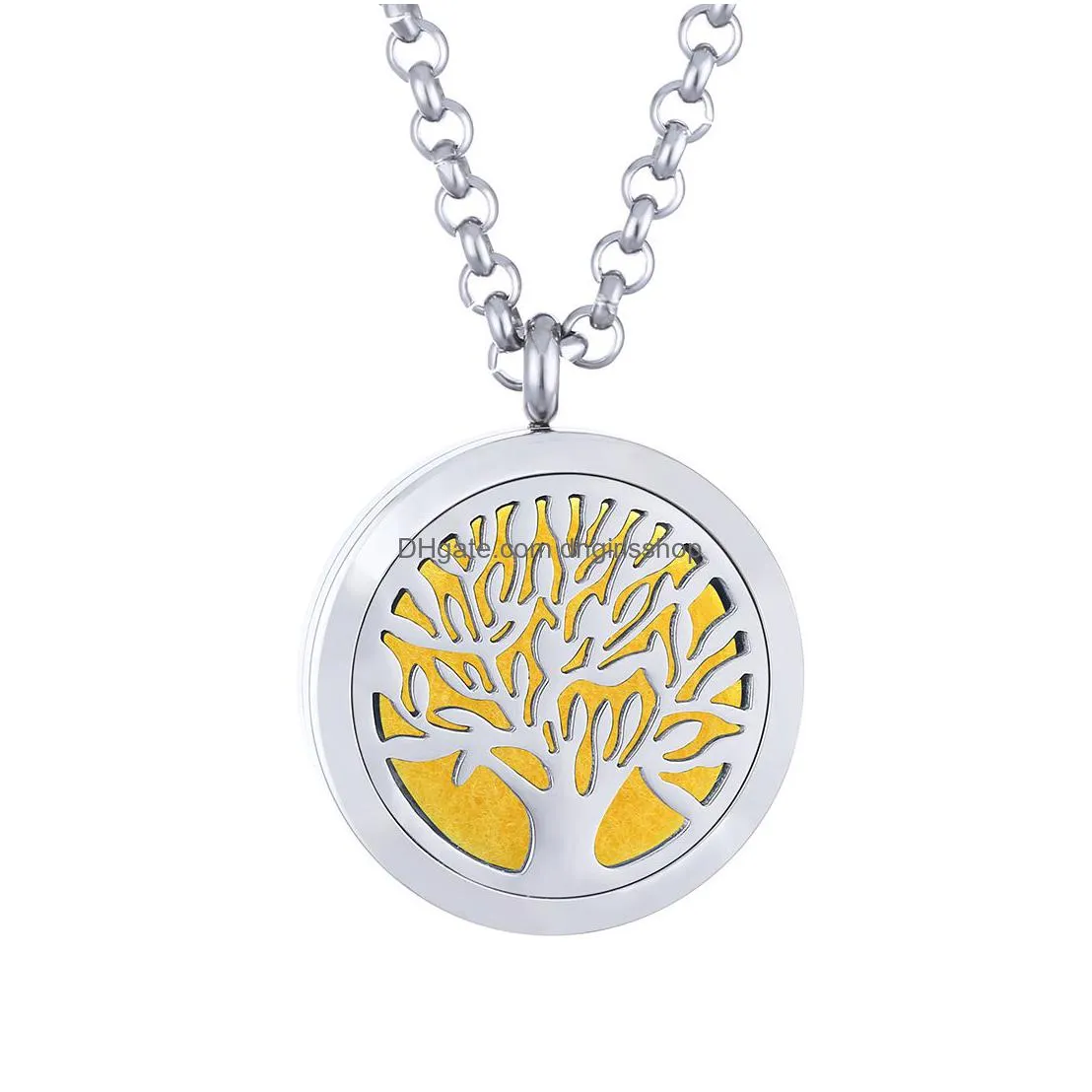 high quality aromatherapy  oil diffuser pendant necklaces stainless steel chain tree of life floating locket necklace for