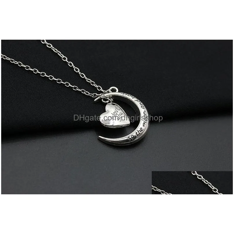 2016 romantic i love you to the moon and heart necklace alloy chain heart pendants necklaces for women jewelry valentine`s day gift