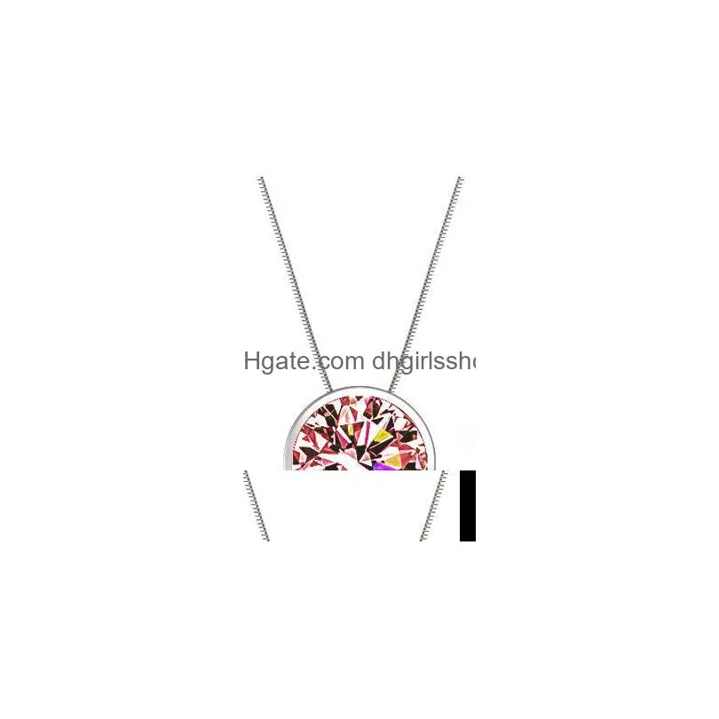 new cubic zirconia stone pendant necklace women multi color necklace circular pendant necklace for ladies fashion jewelry