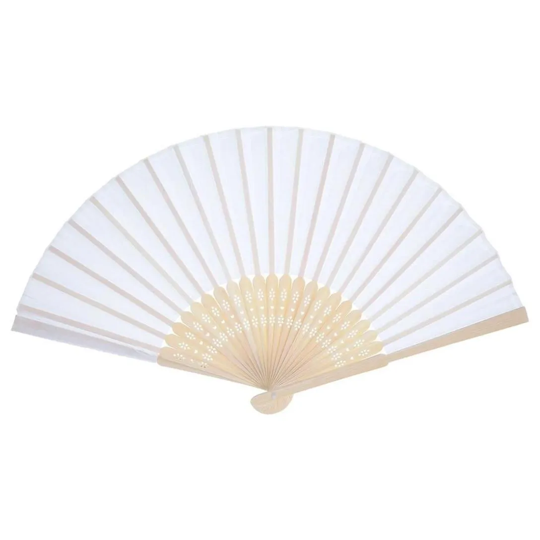 12 Pack Hand Held Fans White Paper fan Bamboo Folding Handheld Folded Fan for Church Wedding Gift Party Favors DIY