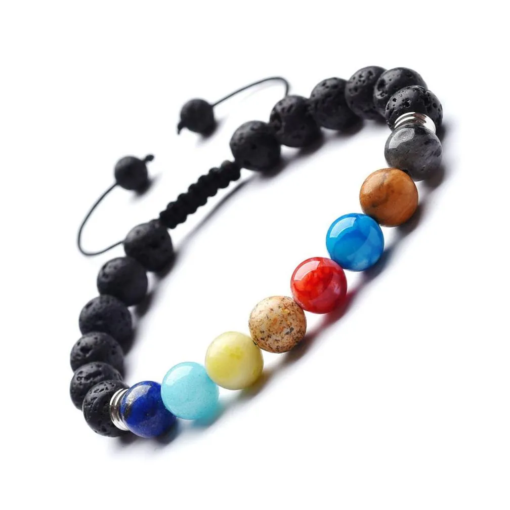 lovers eight planets natural stone bracelet universe yoga chakra galaxy solar system rock lava bracelets for men and women jewelry