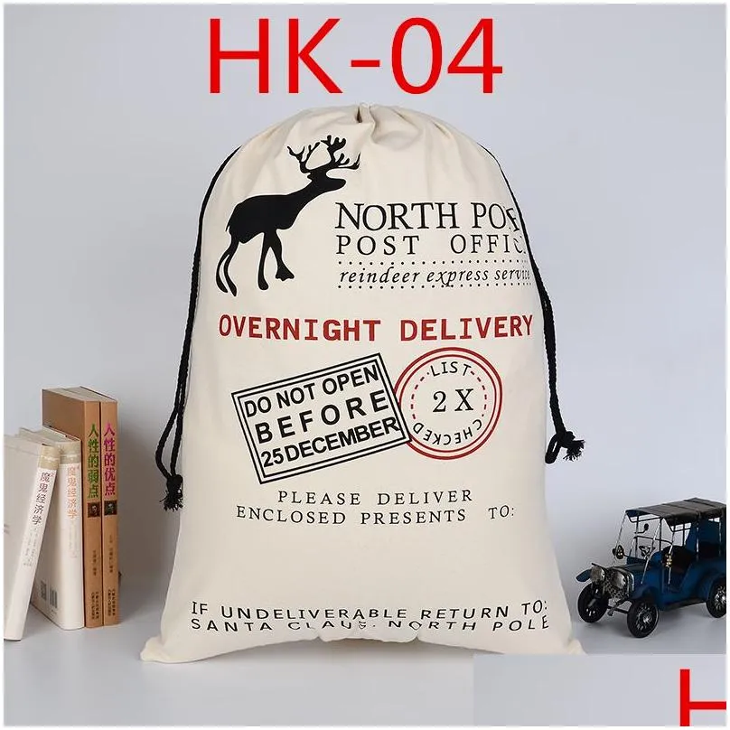 2020 Christmas Gift Bags Large Organic Heavy Canvas Bag Santa Sack Drawstring Bag With Reindeers Santa Claus Sack Bags for kids