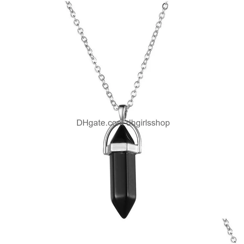 luxury natural stone bullet shape pendant necklaces women hexagonal prism crystal charms necklace for ladies fashion jewelry