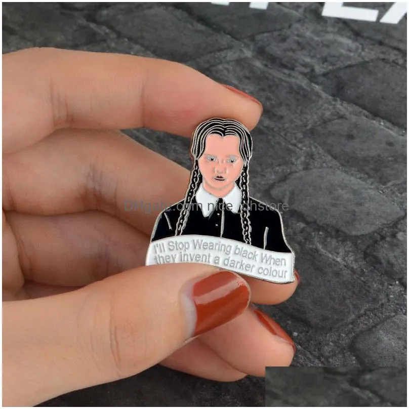 addams family pin hard enamel pin wednesday darker colour lapel brooches creative icons jewelry button badges gift for fans