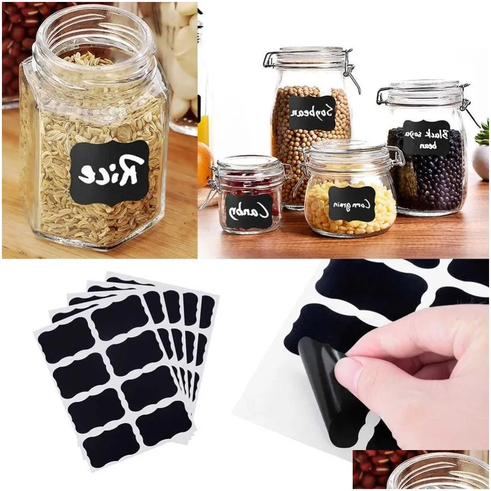  8/20pcs erasable blackboard stickers waterproof kitchen spice bottle pantry food storage tags home jars bottles label stickers