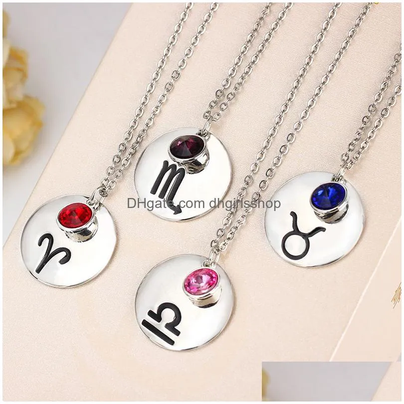 fashion 12 zodiac necklaces lucky birthstone birthday jewelry top quality crystal gems constellations pendant for women luxury