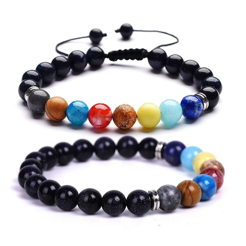 lovers eight planets natural stone bracelet universe yoga chakra galaxy solar system rock lava bracelets for men and women jewelry