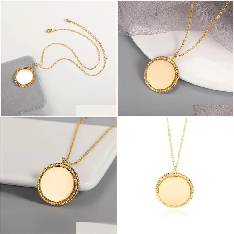 chains minimalism gold color disc coin necklaces pendants for women fashion jewelry stainless steel geometry round necklace collier